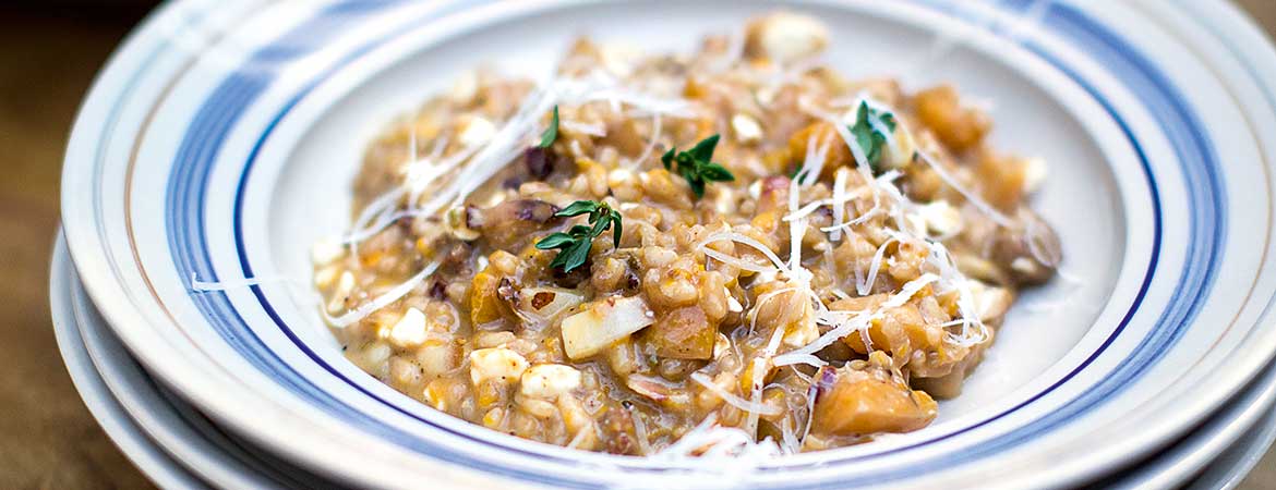 Risotto met pompoen en worstjes