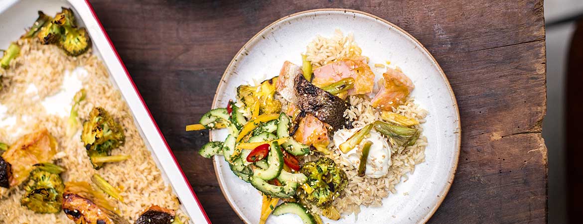Teriyaki zalm met mango en bruine rijst van Jamie Oliver