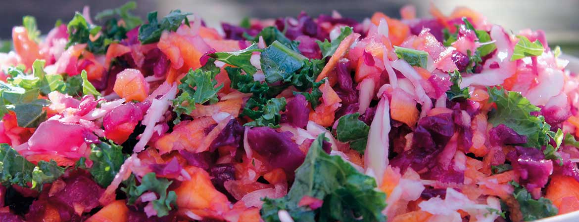 Rode kool salade met winterpeen en boerenkool