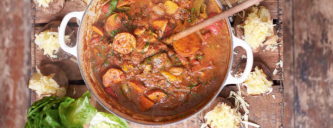Vegetarische chili met geroosterde groenten van Jamie Oliver