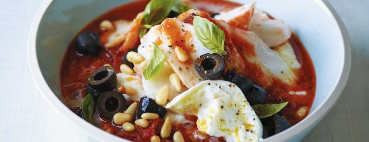 Kabeljauw met tomaten, mozzarella en olijven - Gezond aan tafel - recept