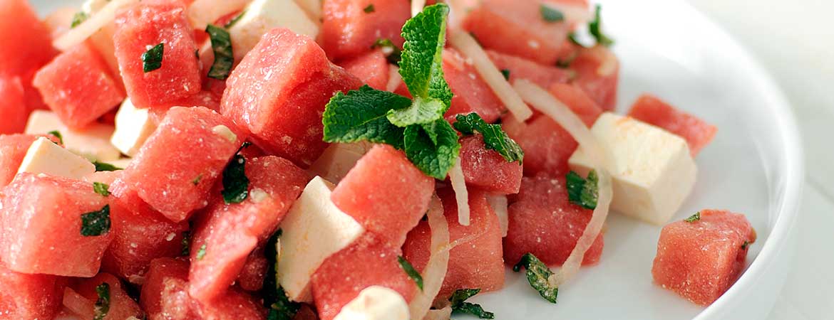 Watermeloen salade met feta en munt