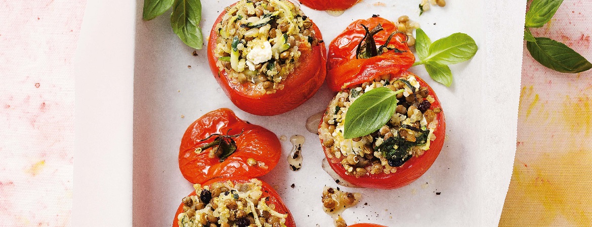 Gevulde tomaten met quinoa en linzen