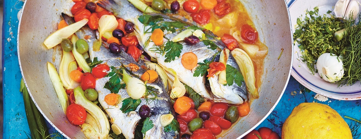 Vis in ‘gek water’ (Jamie Oliver)