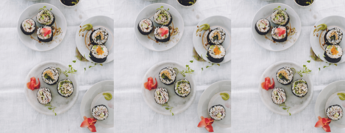 Sushi van zilvervliesrijst met snel-ingemaakte gember